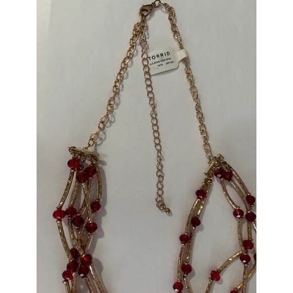 Torrid Gold Tone & Red Beads Statement Necklace New - Picture 4 of 4